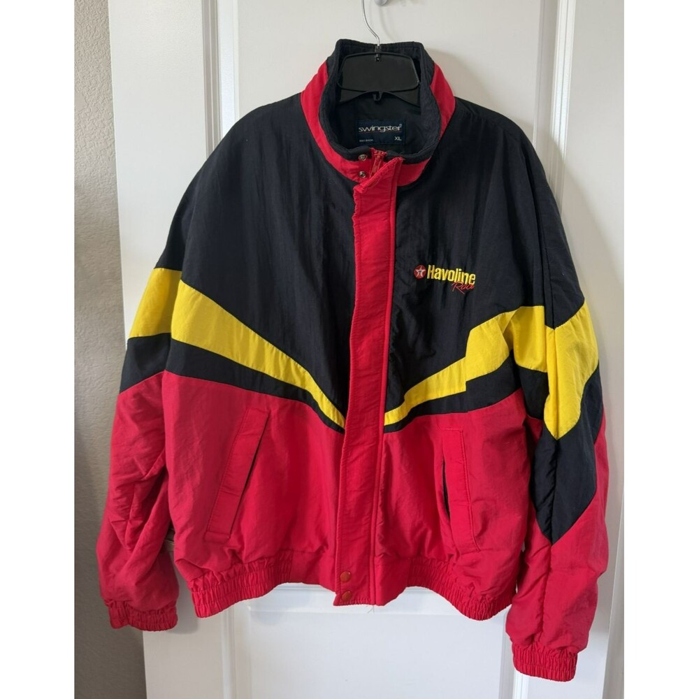 Vintage Texaco Havoline Racing Jacket USA Made Quilted Black Red Mens XL